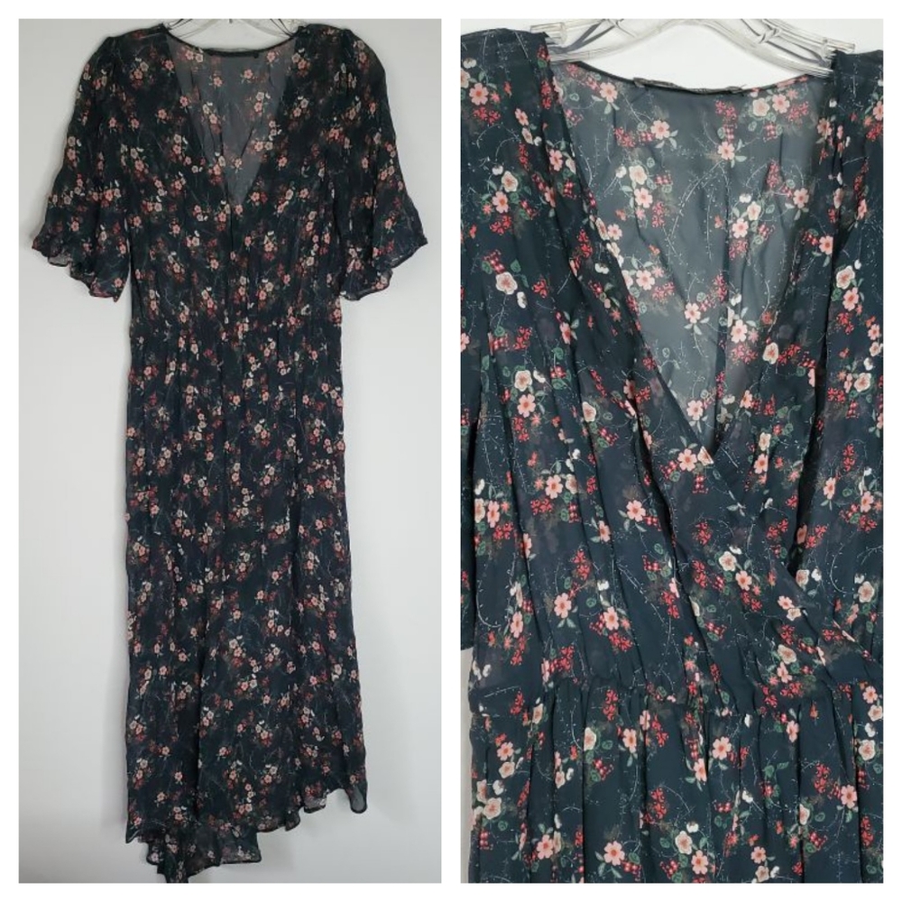 Zara Basic Sheer Floral Print Midi